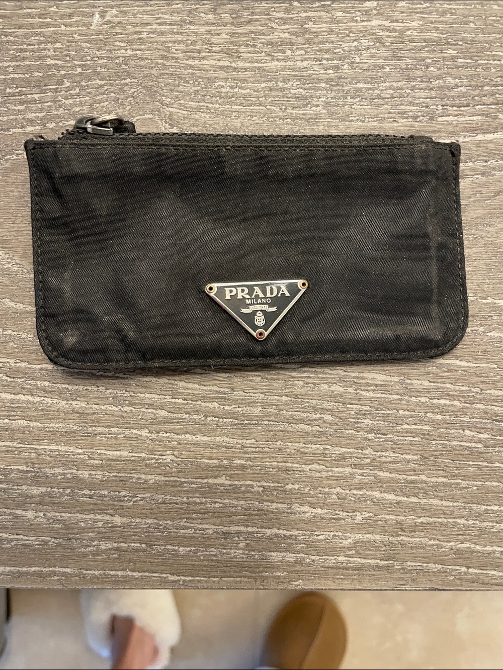 Prada Black Nylon Zip Card Pouch with Triangle Logo